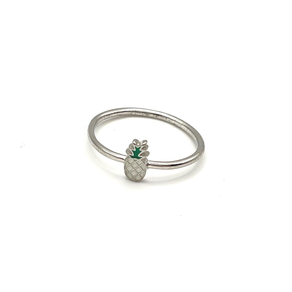Pura Vida Pineapple Ring Silver Tone Green‎ Accent Tropical Band Size 9